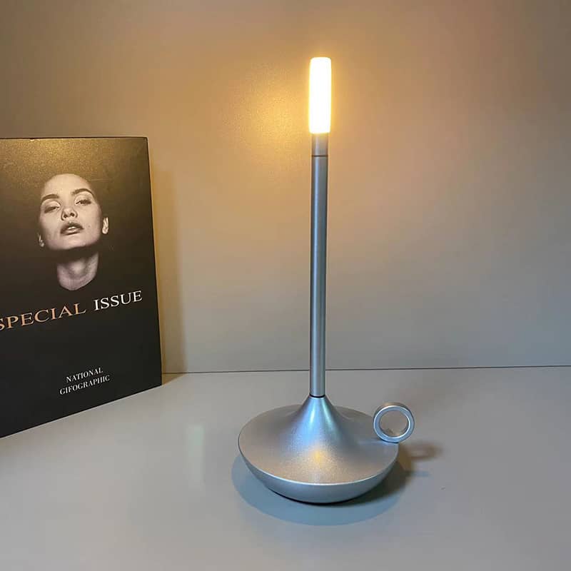 Wireless Scandinavian Candle Lamp | Dimmable LED, Brushed Aluminium