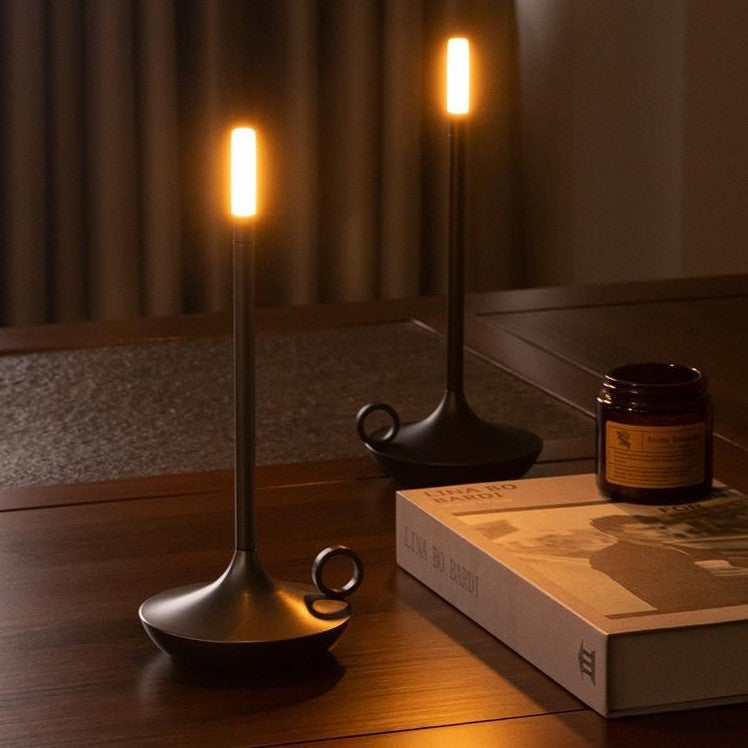 Wireless Scandinavian Candle Lamp | Dimmable LED, Brushed Aluminium