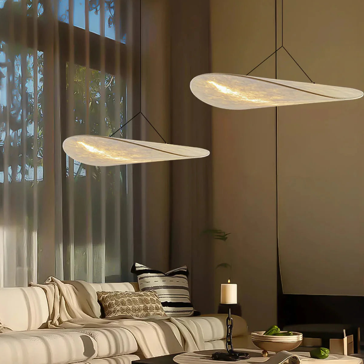 Japandi Silk Pendant Light | Round Ceiling Lamp, Adjustable Height