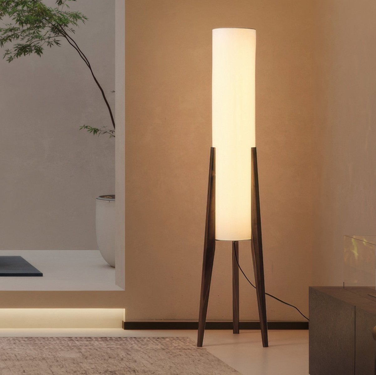 Walnut Wood Floor Lamp with Fabric Shade | Scandinavian Style
