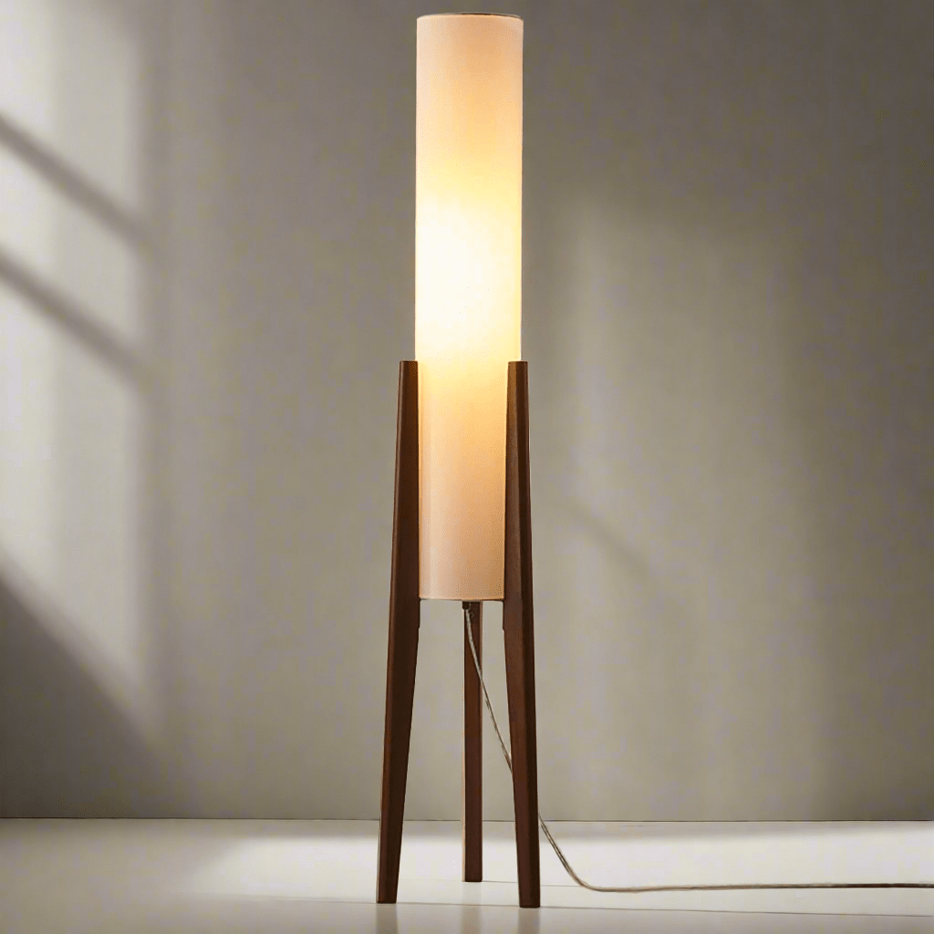 Walnut Wood Floor Lamp with Fabric Shade | Scandinavian Style