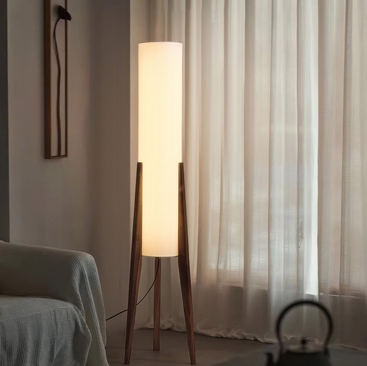 Walnut Wood Floor Lamp with Fabric Shade | Scandinavian Style