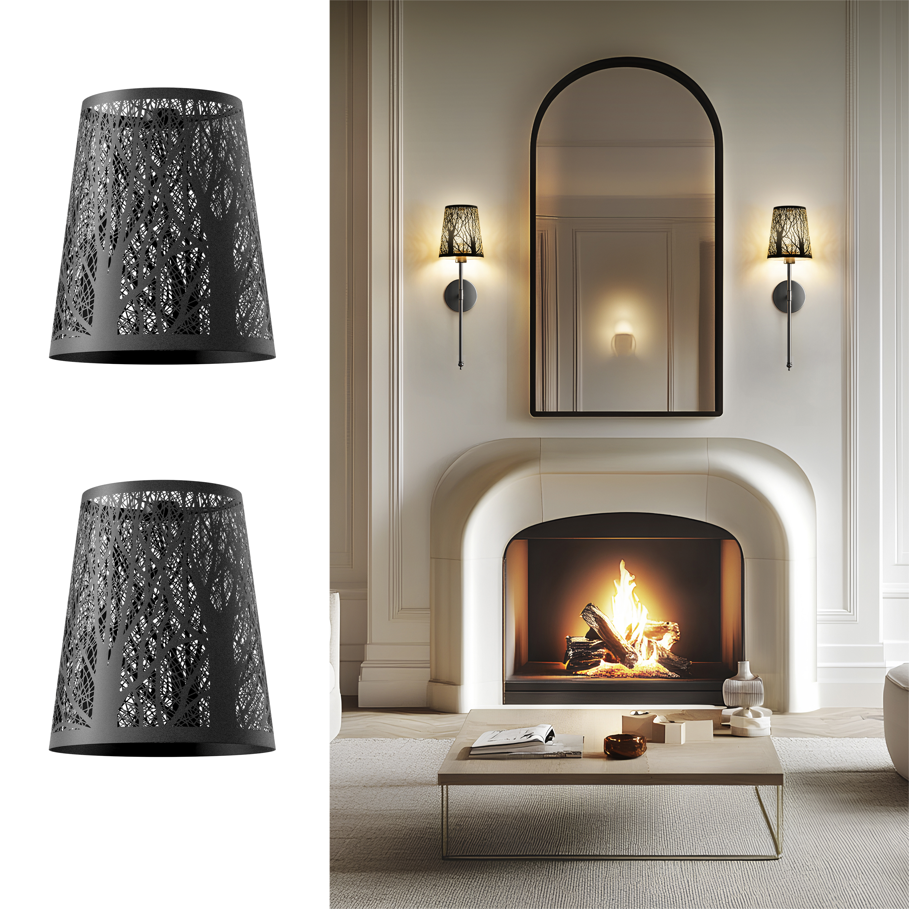 Black Metallic Lamp Shades for Wall Sconces | Set of 2